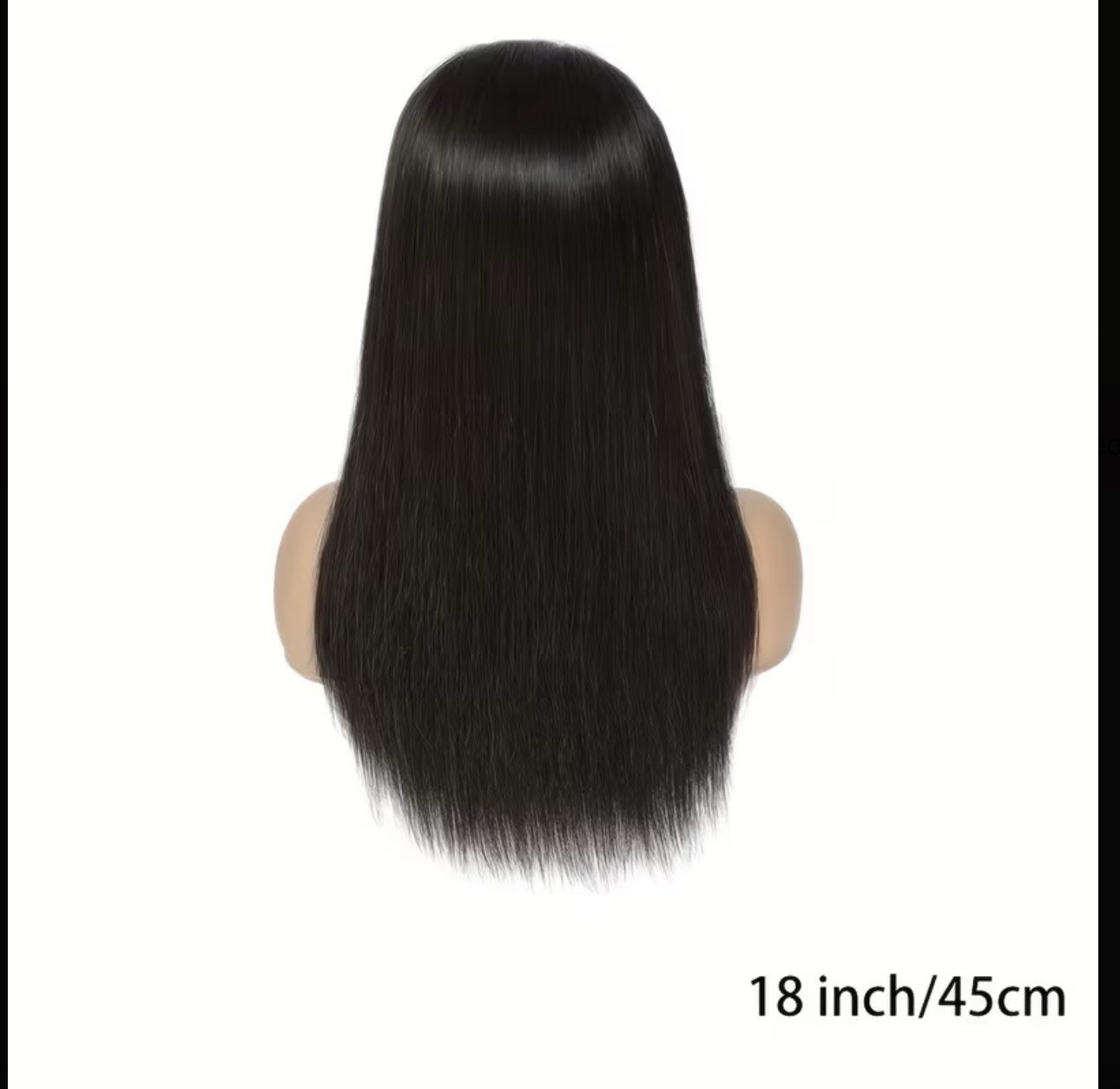 18 Inch Straight Black Human Hair Lace Front Wig, 3 Combs, Adjustable Straps
