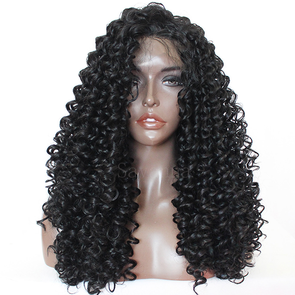 Long Kinky Curly Hair Synthetic Lace Front Wigs Heat Resistant Wig Black Women