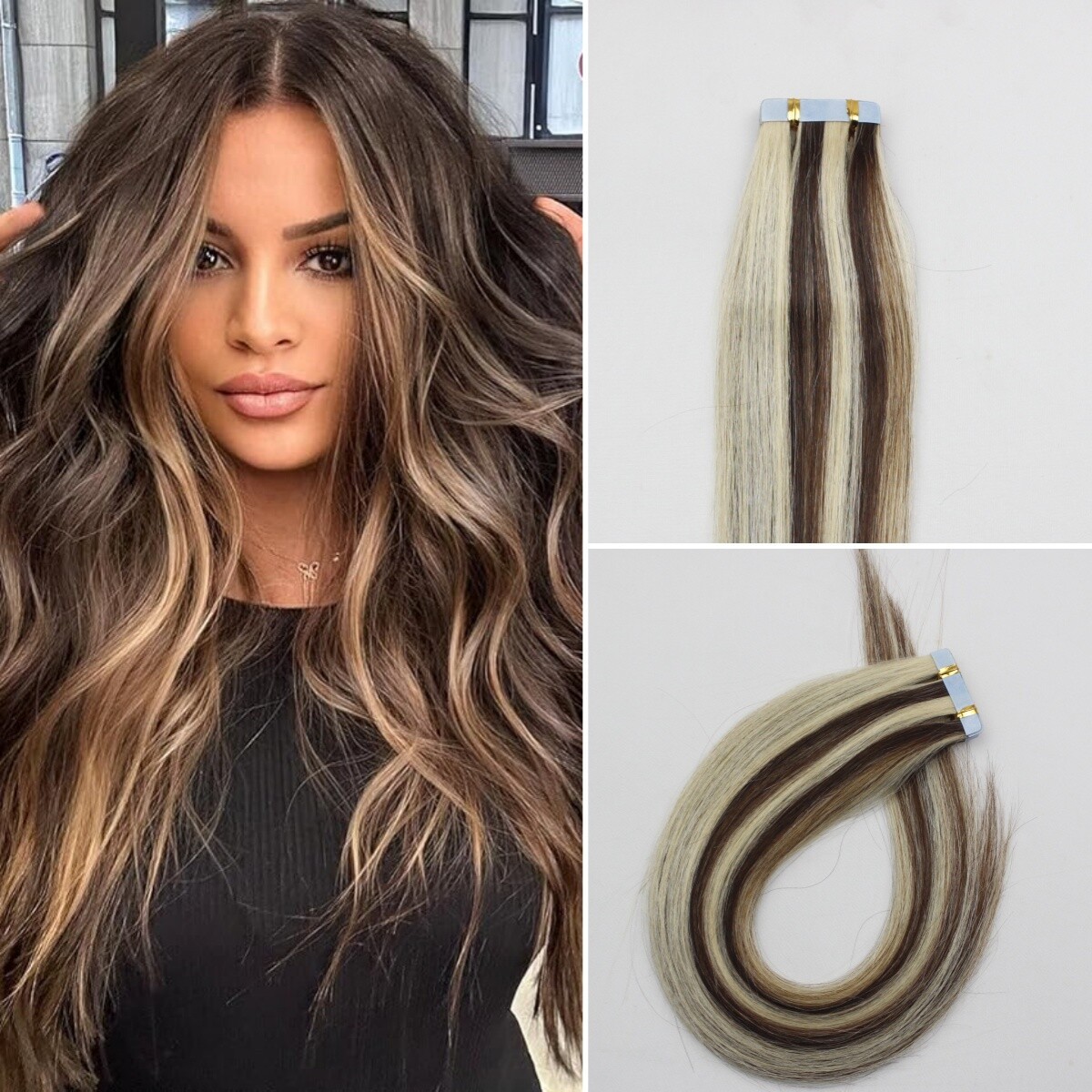 Tape in Real Human Hair Extensions Invisible Skin Weft Brazilian Remy Hair Thick