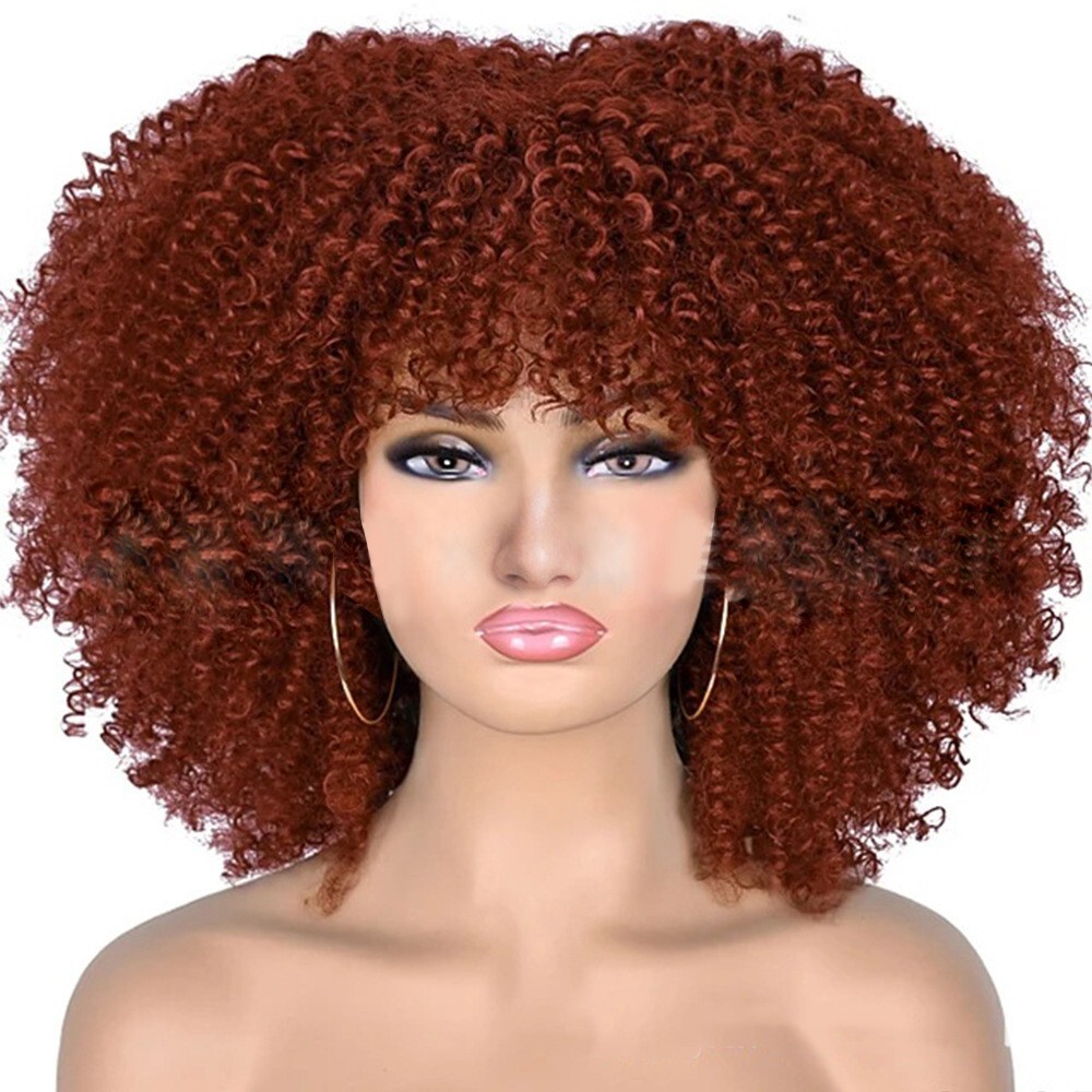 1 Set Hair Afro Kinky Curly Wigs With Bangs Synthetic Blonde Wig Color For Women