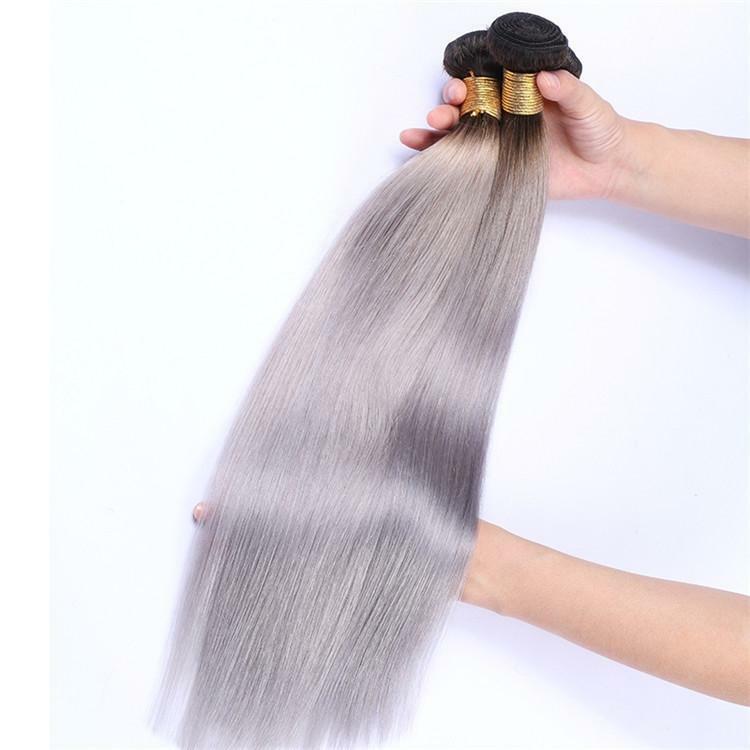 12AA BRAZILIAN VIRGIN HUMAN HAIR 1B#/GREY OMBRE SILKY STRAIGHT 1/2/3/5/5BUNDLES
