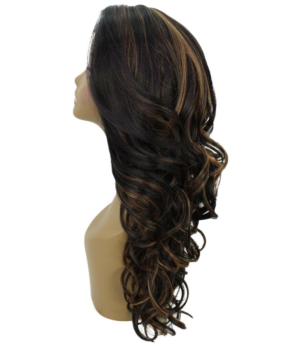 Kendra Wavy 24.5″ Long 13×2.5 Hand-Tied Lace Front,Black with Golden Highlights