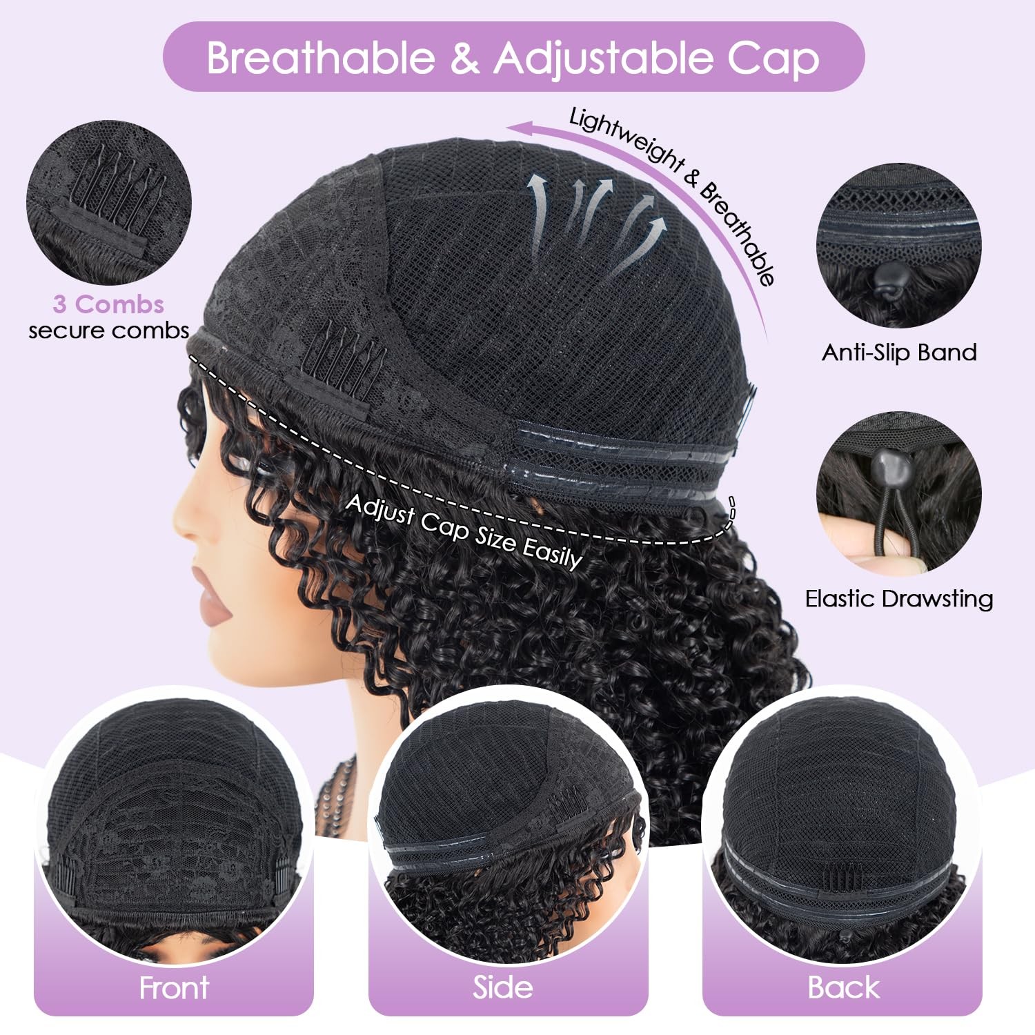 Kinky Curly Half Wig 22 Inch Natural Black – 3-in-1 Glueless Synthetic for Easy