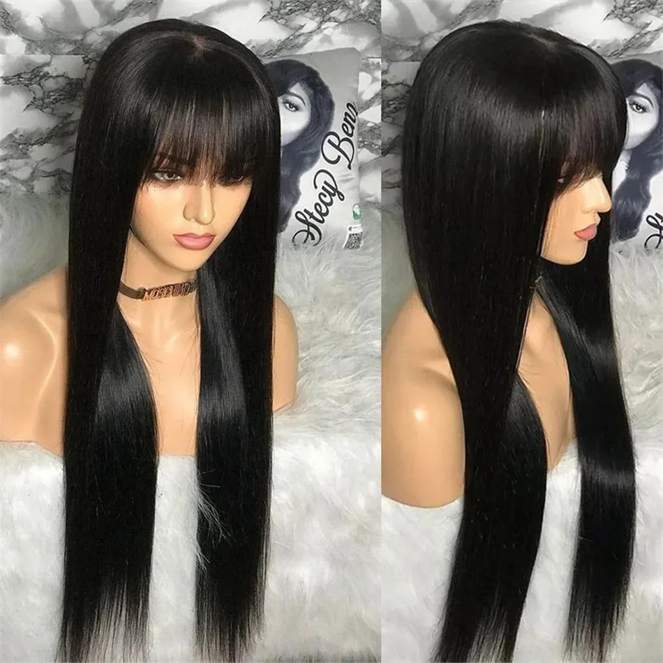 Silky Wig Full Machine Made Straight 100% Human Hair Wigs with Bangs for Women