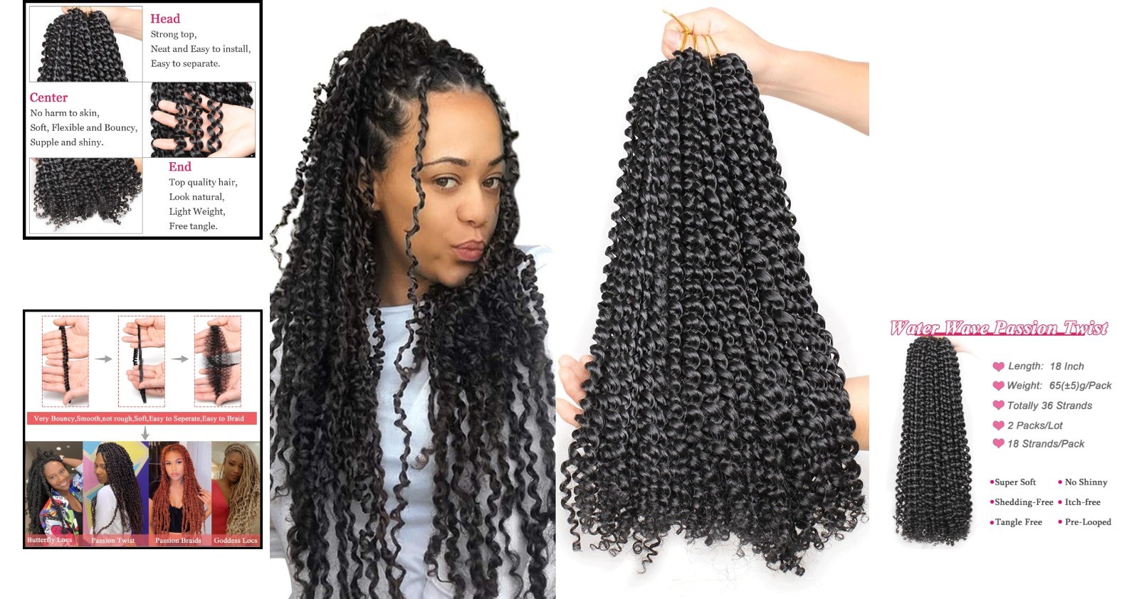 Natural Black 18 Inch Passion Twist Hair – Breathable & Easy Install (Pack of 2)