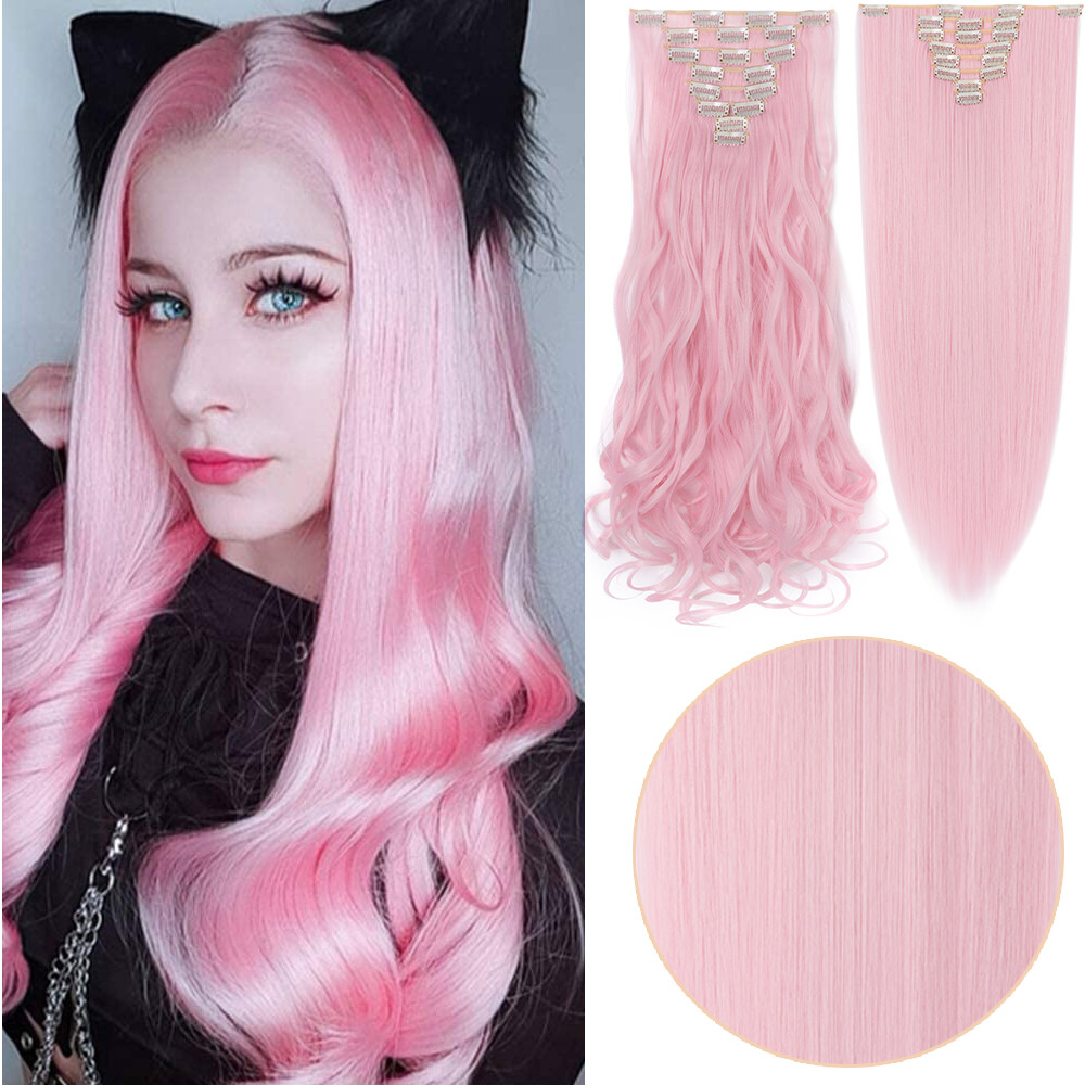 Thick 8Pcs 18Clips Clip in Full Head Hair Extensions Curly Straight For Woman US