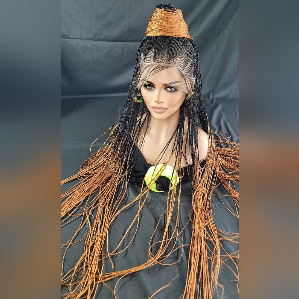Braided Wig Micro Braids Black #350 Ombre Lace Front Glueless 54″ Extra Long NWT