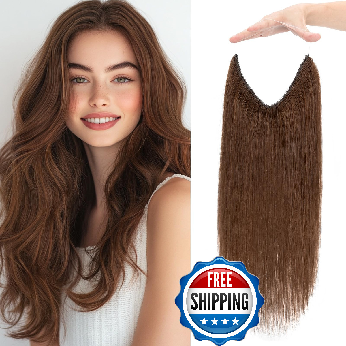 Charites Halo Hair Extensions Real Human Hair Invisible Wire Extensions