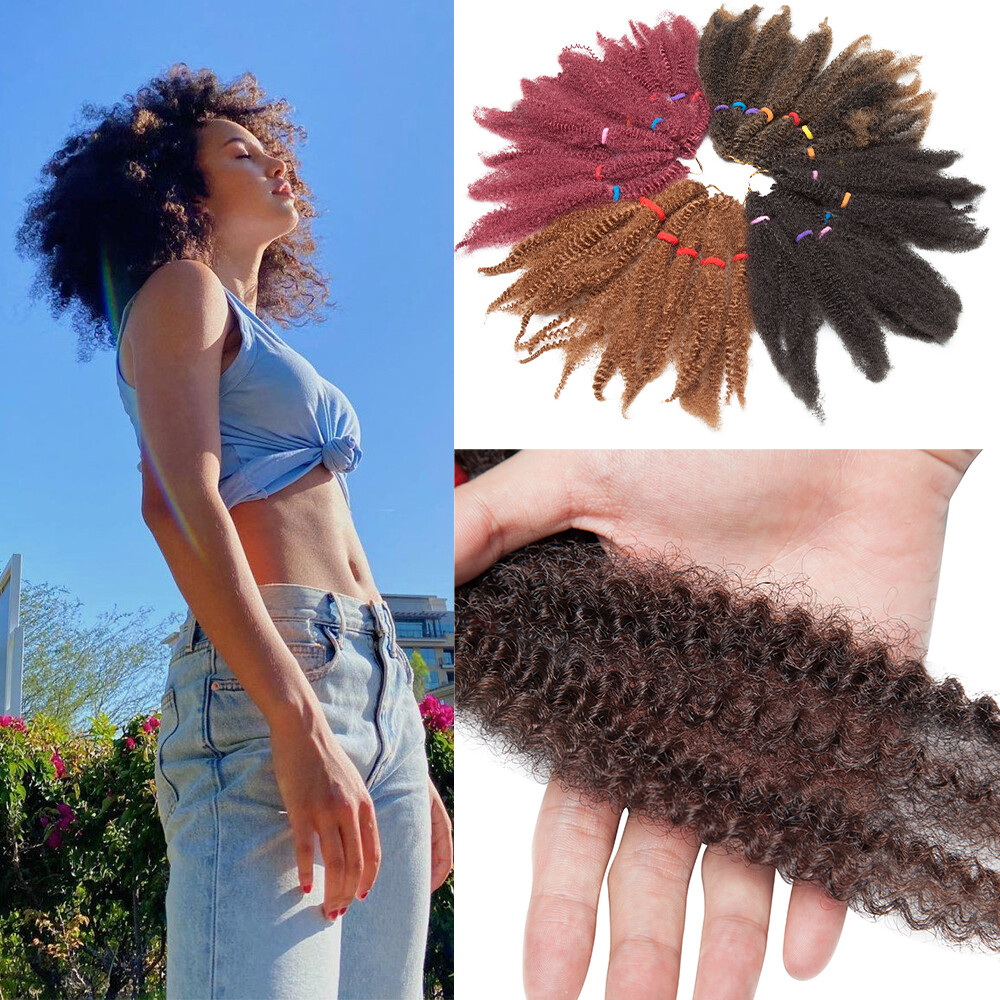 11″ Afro Curly Kinky Bulk Braids Hair Extensions Ombre Crochet Hair AS Human US