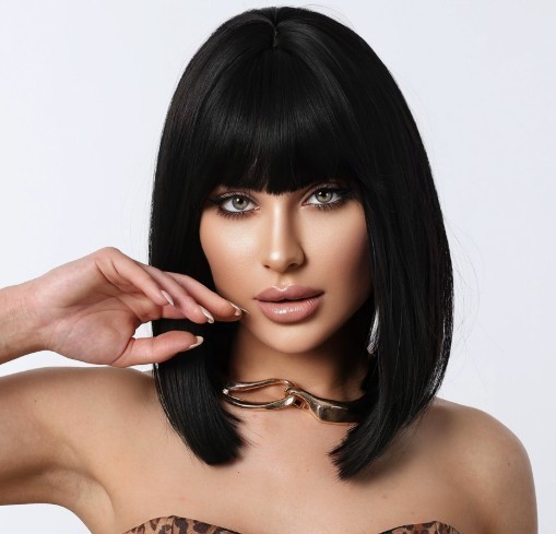 Women’s Short BOB Brown Blonde Dark Root Straight Wig Synthetic Hair Wigs 14inch