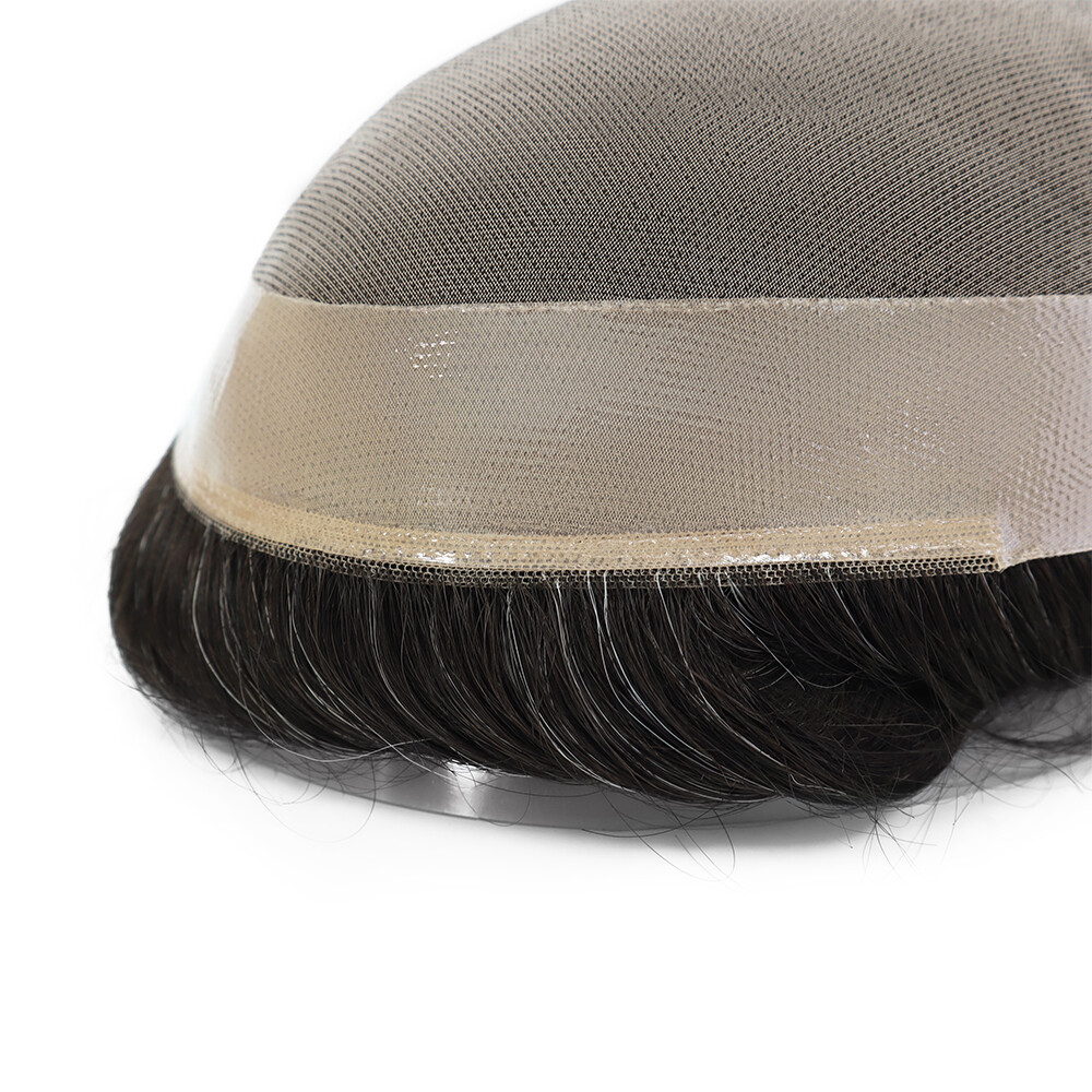 Mens Toupee Human Hair Replacement System Fine Mono Grey Hair Pieces Mens Wigs