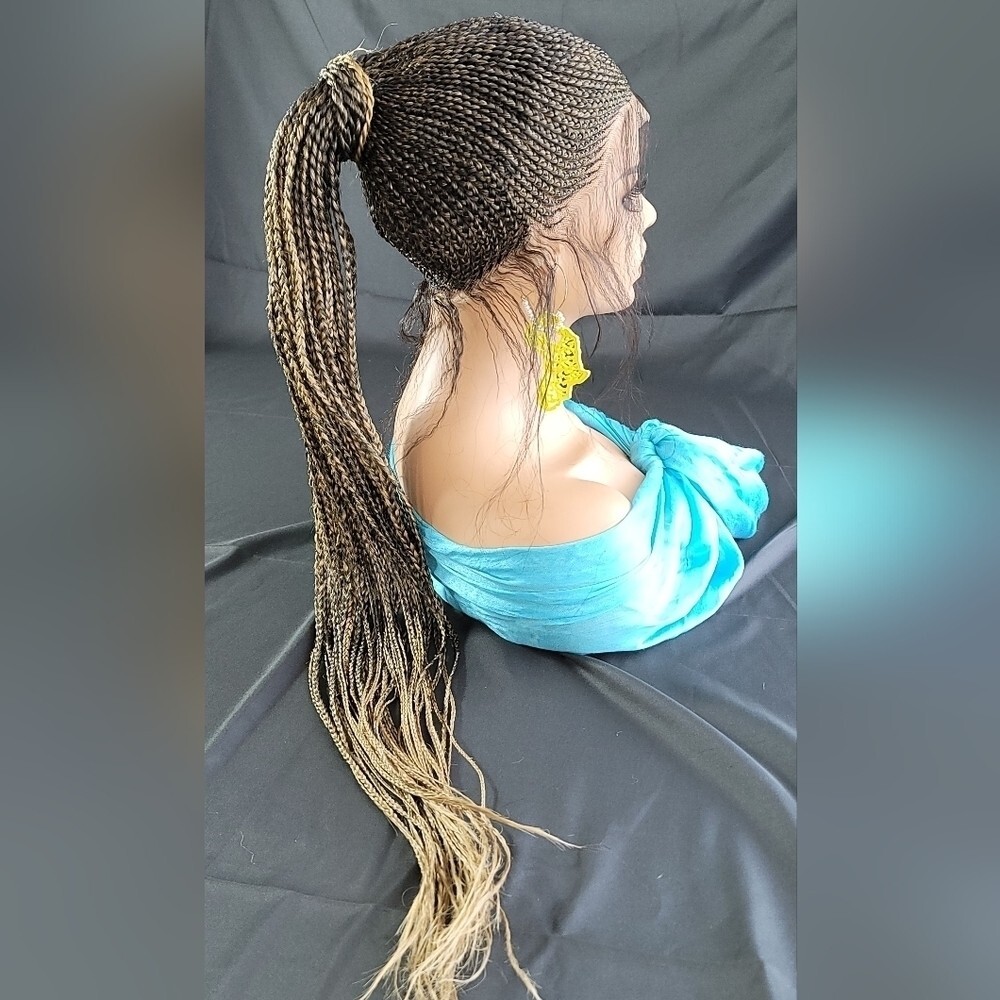 Braided Wig Full Lace 24″ 2/27 Ombre Micro Braids Glueless Ponytail w/ Baby Hair