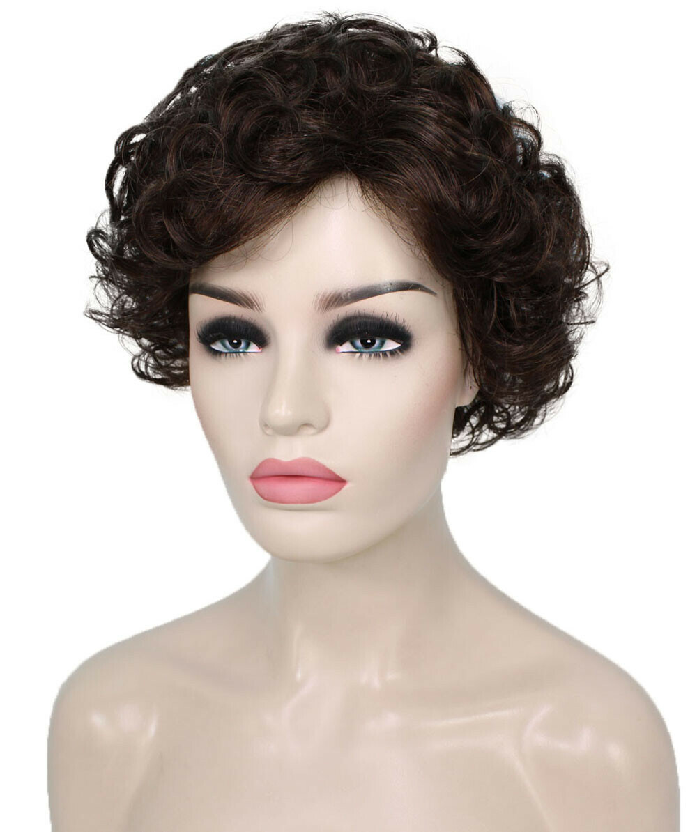 Monroe – Curly Kanekalon Synthetic Fiber Full Wig, 4 – 4.5 in, Chestnut Brown