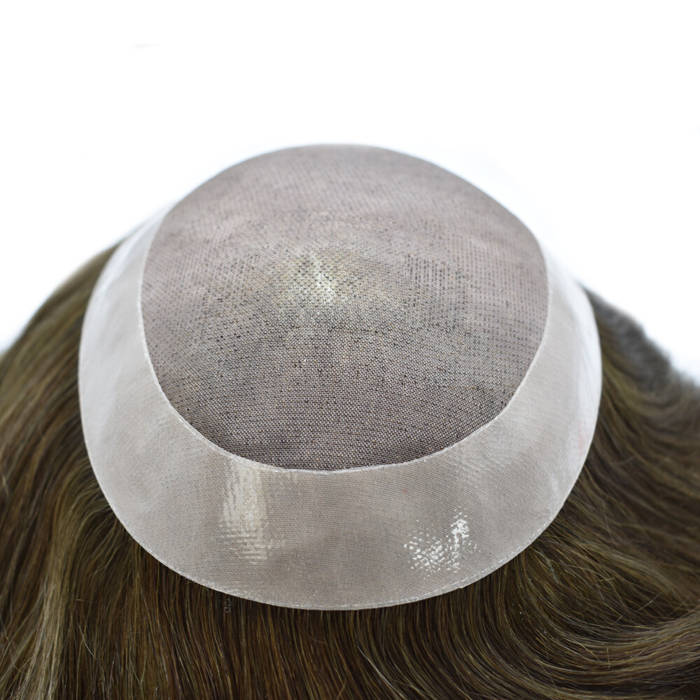 Mens Hairpiece Fine Mono Mens Toupee Poly Skin Hair System Pu Replacement Wig