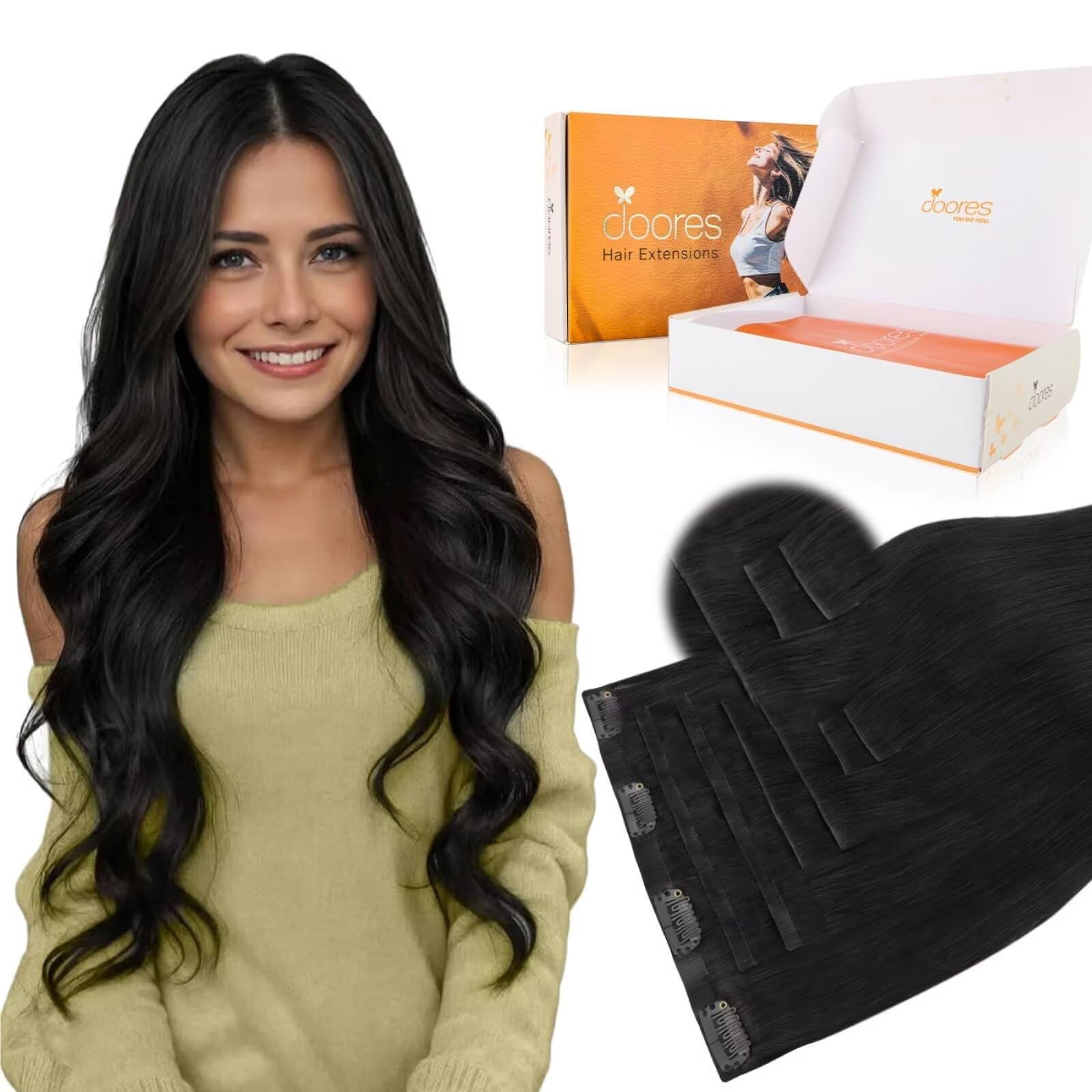 Doores Clip In Hair Extensions Set 18 Inch 130G 4Pcs Invisi Edge Clip Ins And