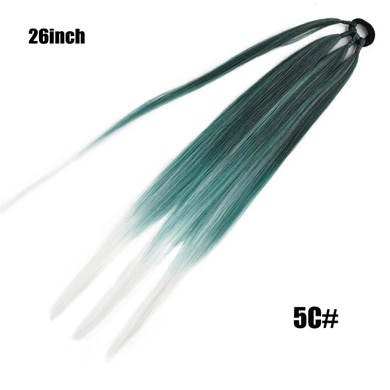 26 Inch Ombre Black Brown Grey Synthetic Boxing Braids Ponytail Extensions Wrap