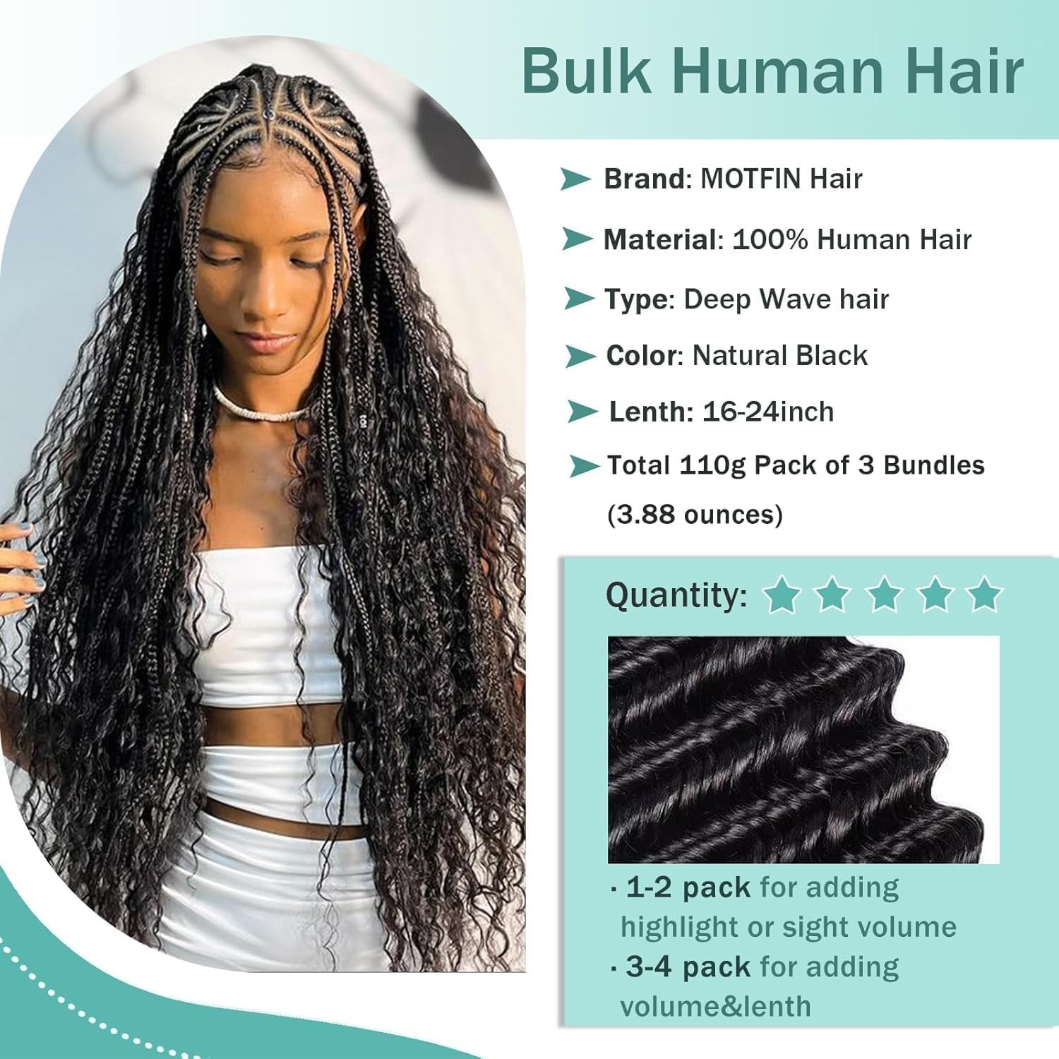 Versatile 110g Deep Wave Bohemian Curly Hair – 20 Inch for Braiding Glam