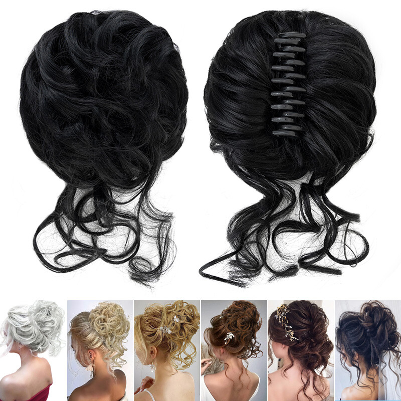 US Messy Curly Hair Buns Claw Clip Scrunchie Updo Hair Extension Clip in Chignon