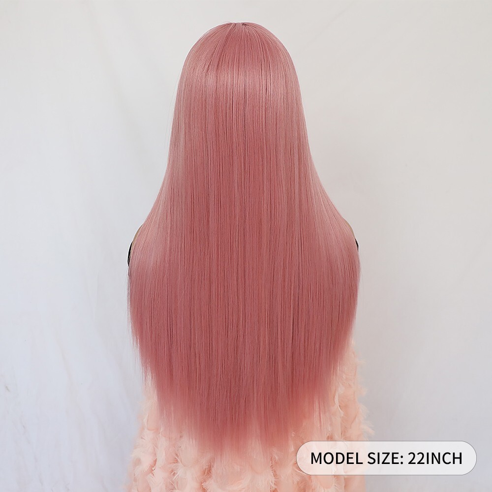 Synthetic Lace Frontal Wigs Long Straight Pink Hair Heat Resistant Women Party