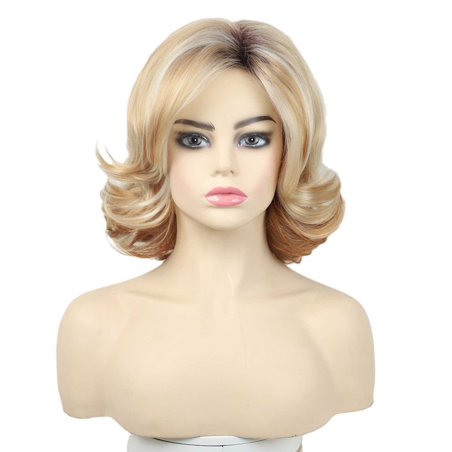 Short Fluffy Wavy Blonde Mix Synthetic Hair Wigs Women Soft Natural Daily wigs