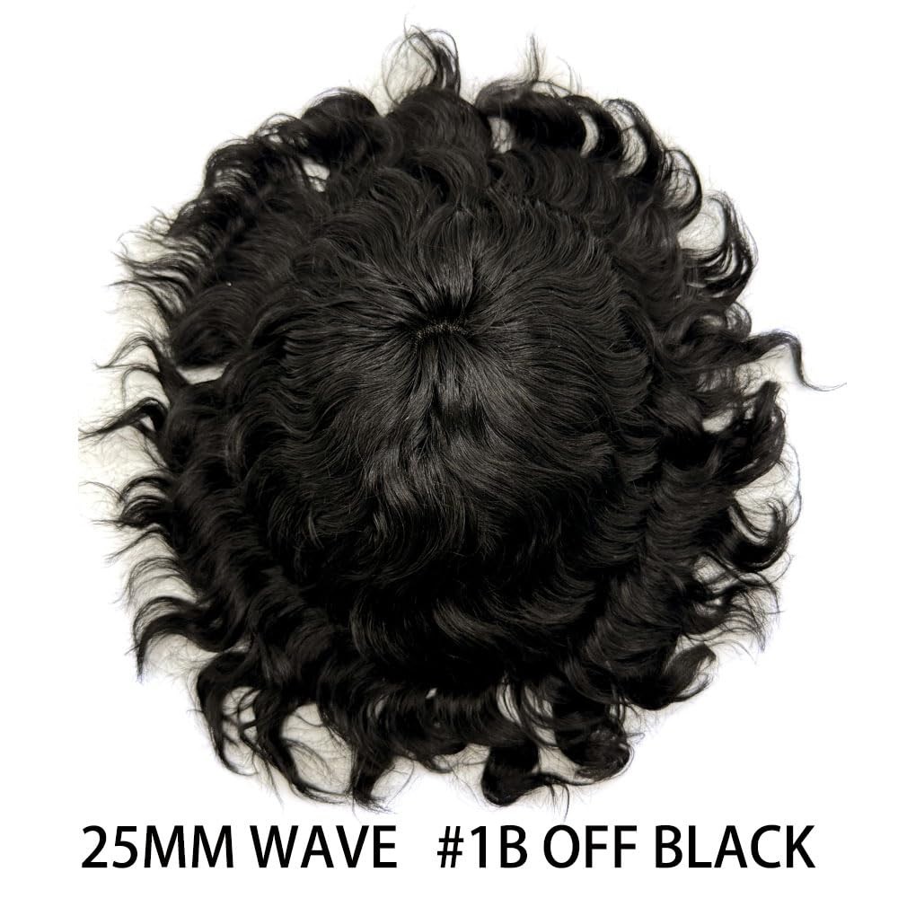 Mens Toupee Afro Curl Full Poly African American Hair System Replacement for Men