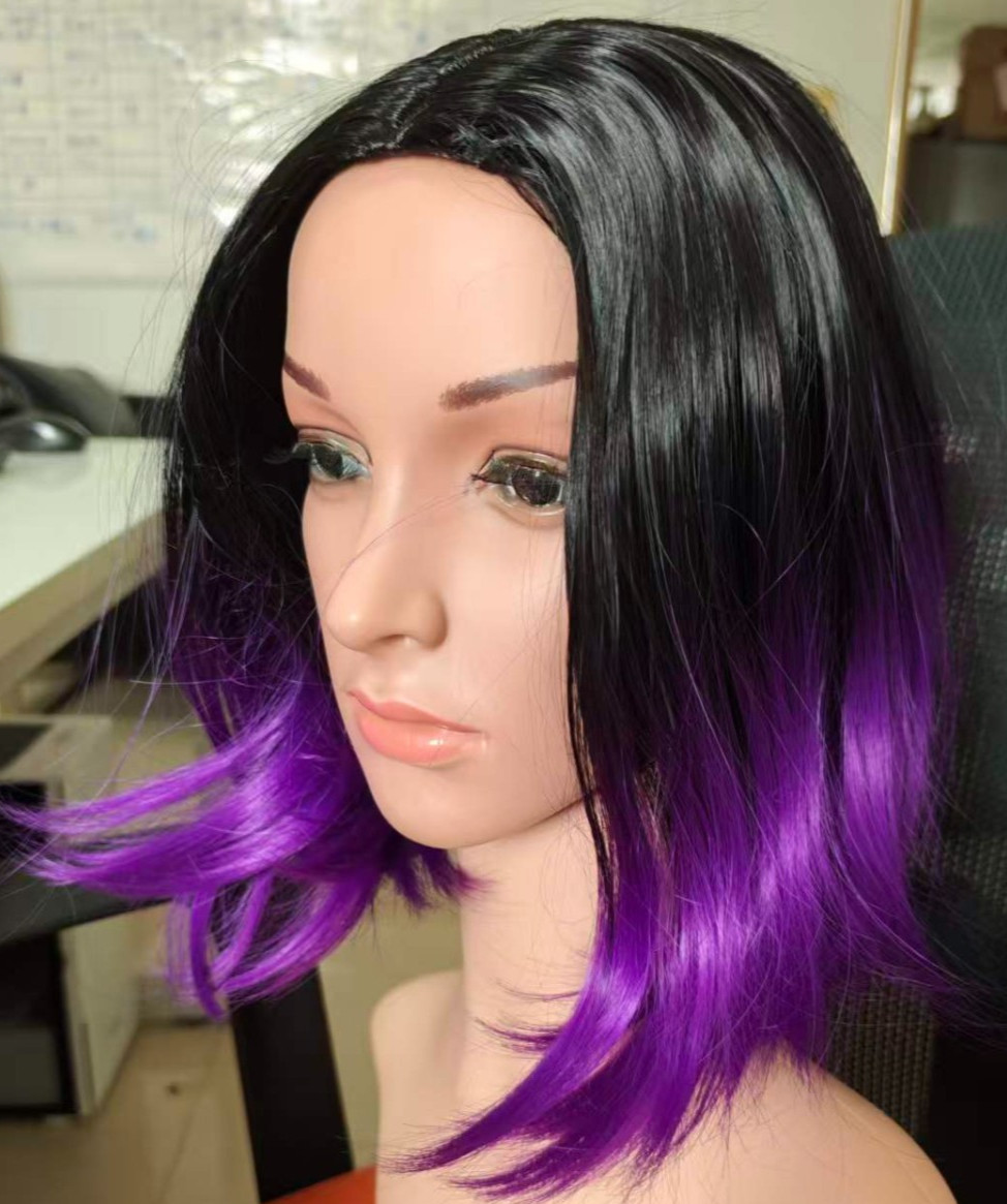Ombre Black to Purple Wig Short Bob Wigs Shoulder Length Bob Hair Short Straigh