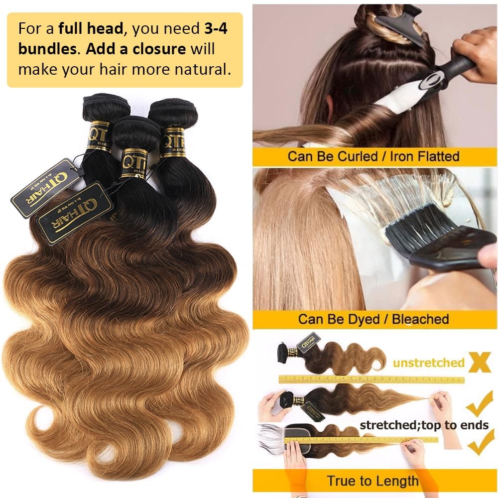 Qthair 18A Grade Ombre Body Wave Hair 2 Bundles 24 24 200G Brazilian Body Wave