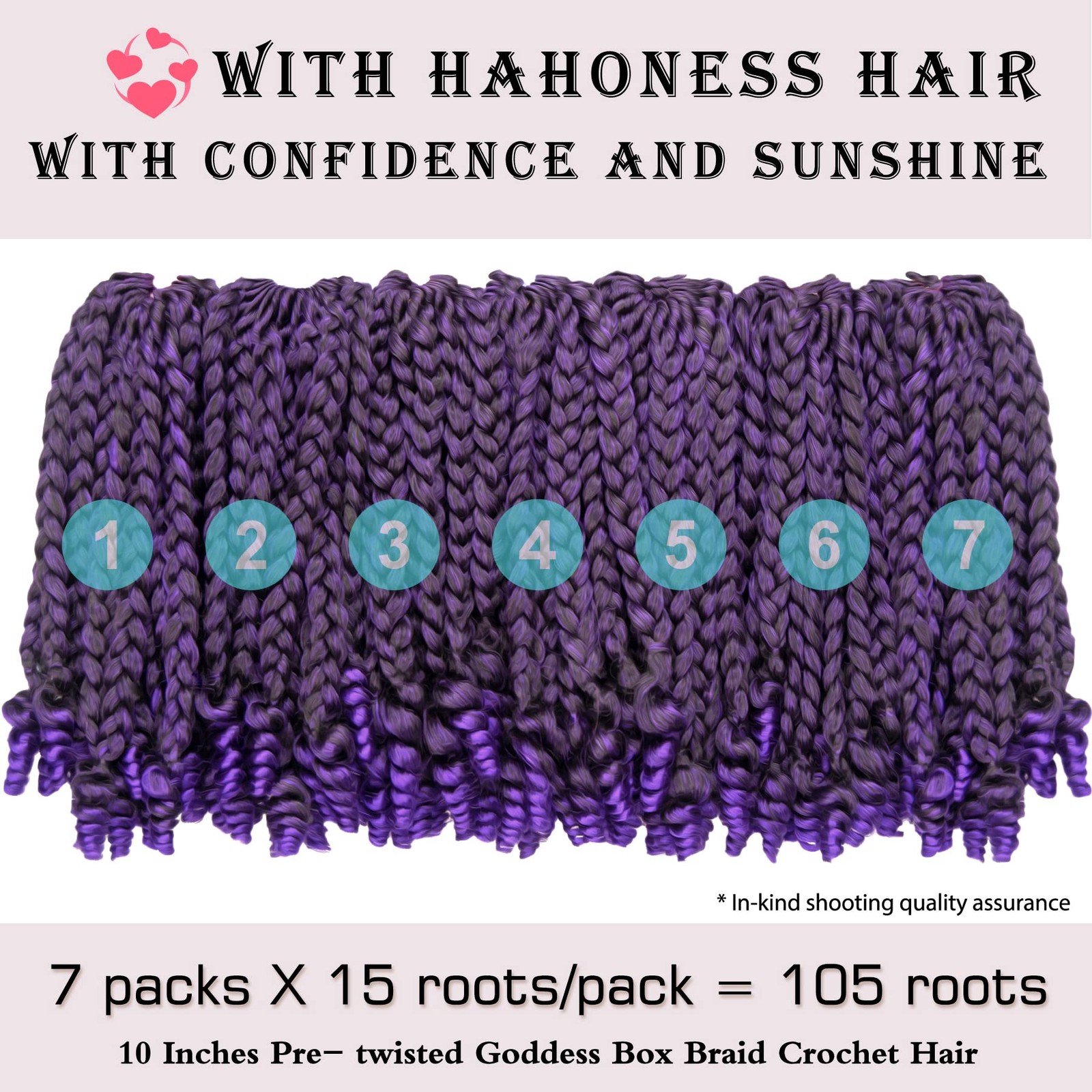 Hahoness 7 Packs 10 Inches Goddess Braid Crochet Hair Curly Ends Ombre Purple