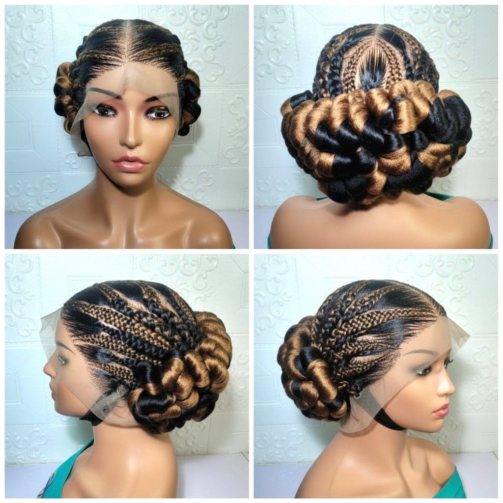 Handmade Cornrow Bun Braided Wig. Full Lace Cap.
