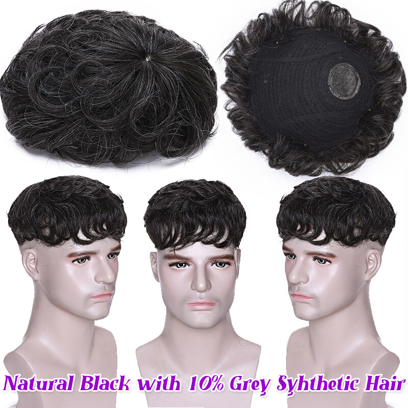 Clip In Toupee Mono Mens Remy Human Hair Hairpiece Replacement System Black Wig