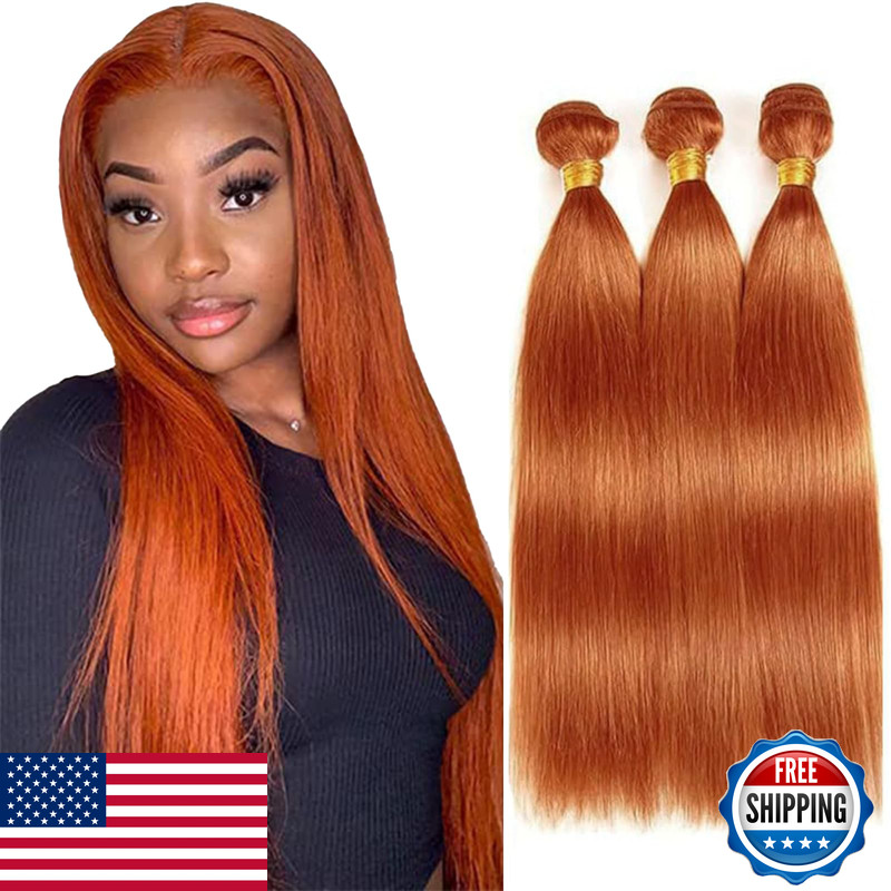 Yuksoocosh Ginger Orange Straight Bundles Human Hair Color 350 Bundles Double