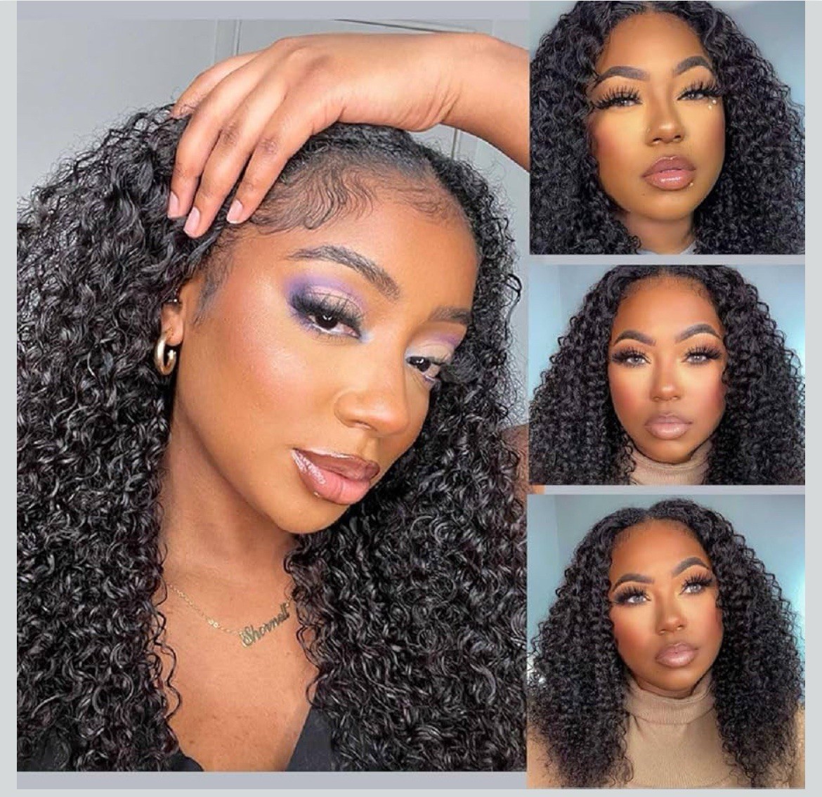 Domiso V Part Wig Human Hair Kinky Curly 16 Inch 180% Density Glueless U Part