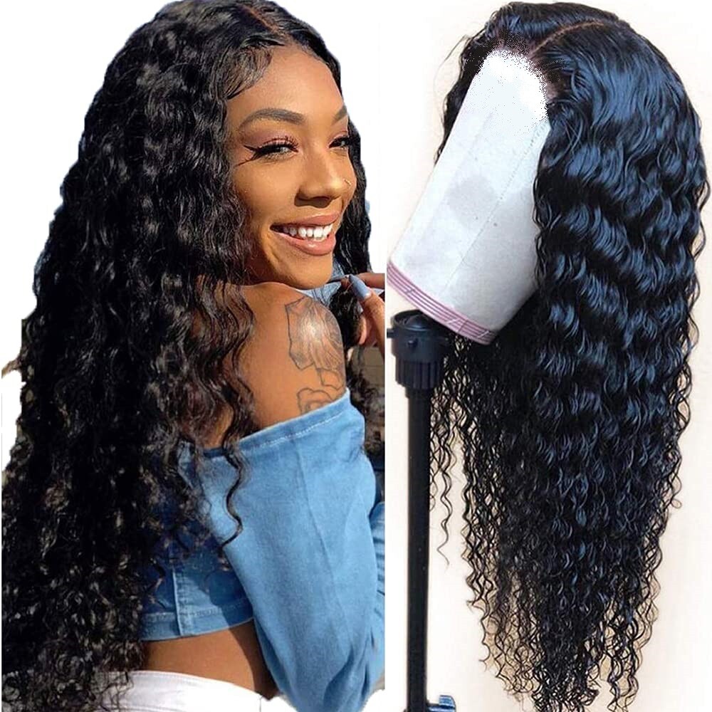 Human Hair Lace Front Wig Brazilian Womens Long Curly Wavy Hair Wigs Black USA