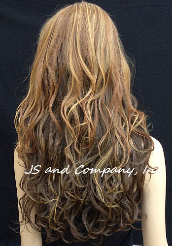 Human Hair Blend Full WIG HEAT OK WAVY Long WBCA Brown auburn blonde 8-12DS