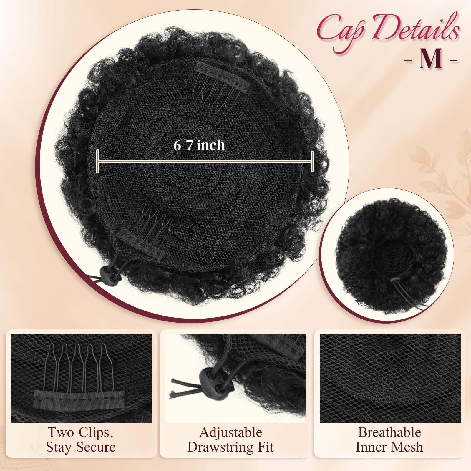 Afro Puff Drawstring Ponytail 100% Human Hair – 6-7 inch Diameter, 45g Weight