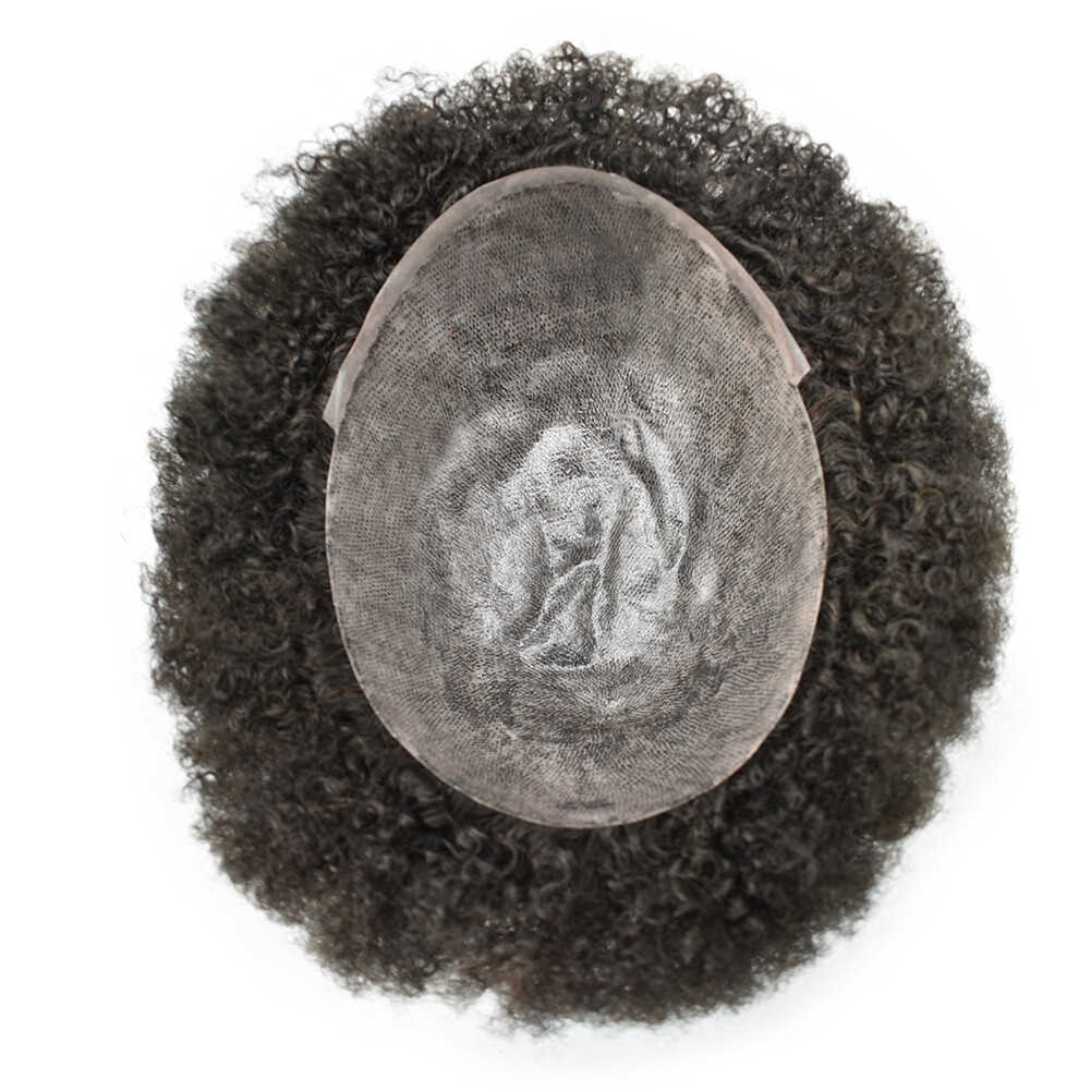 Afro Curly Mens Toupee Full Poly Skin African American Black Human Hairpiece 6mm