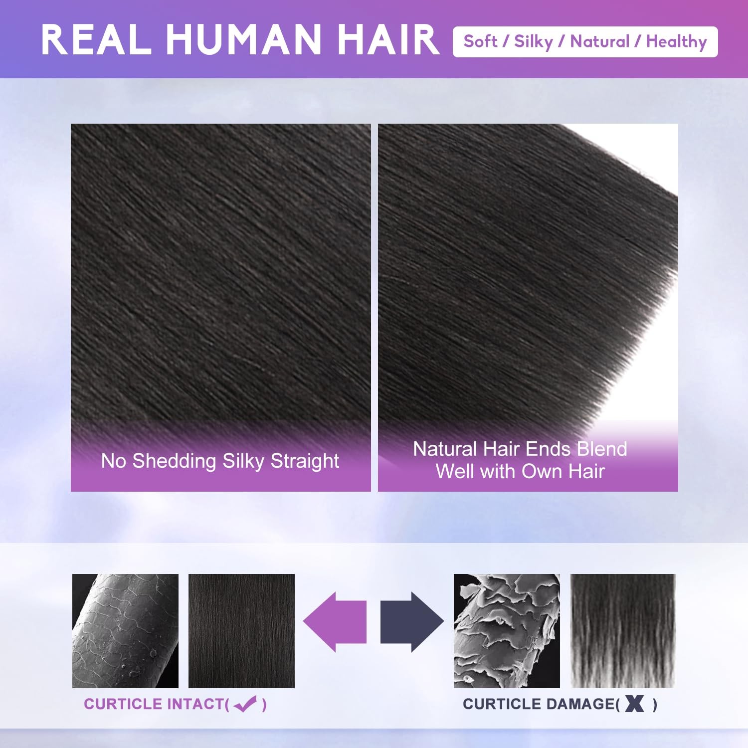 Clip in Hair Extensions Real Human Hair 22 Inch 110g, 1B Natural Black, Invis…