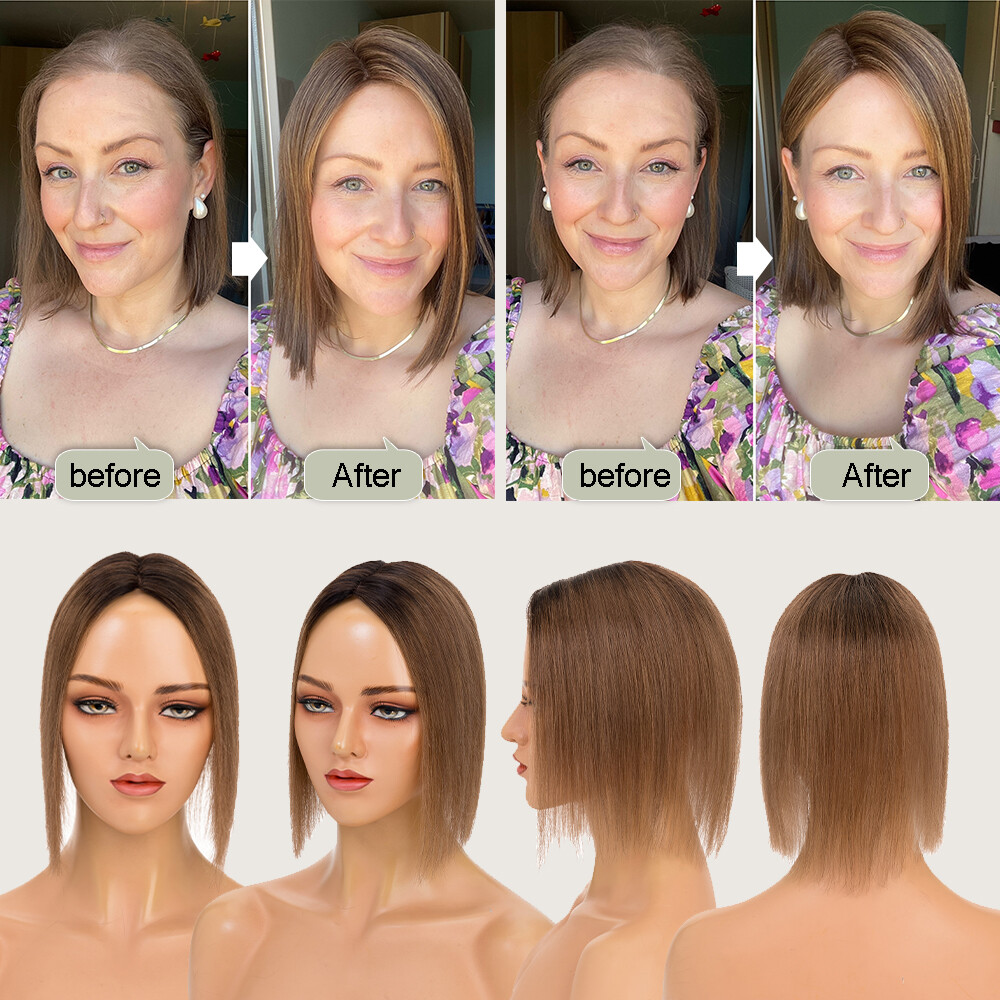 100% Real Human Hair Clip in Hairpiece Topper Top Toupee for Women Thinning Hair