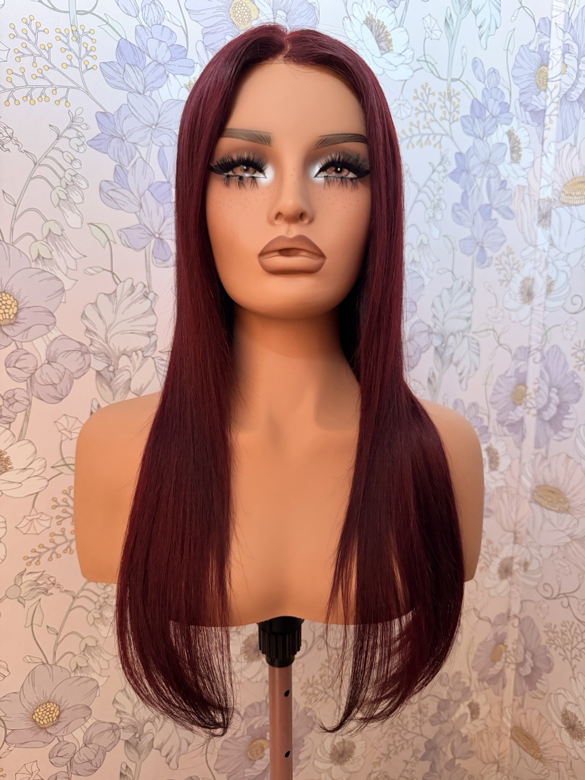 23” Burgundy Wig Human Hair Lace Top 7×5 Closure Wig