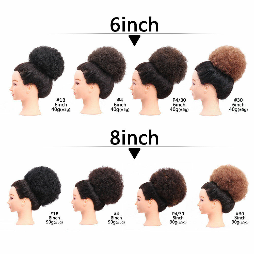 Afro Kinky Curly Ponytail Drawstring Puff Bun Clip on Chignon Bun Hair Extension
