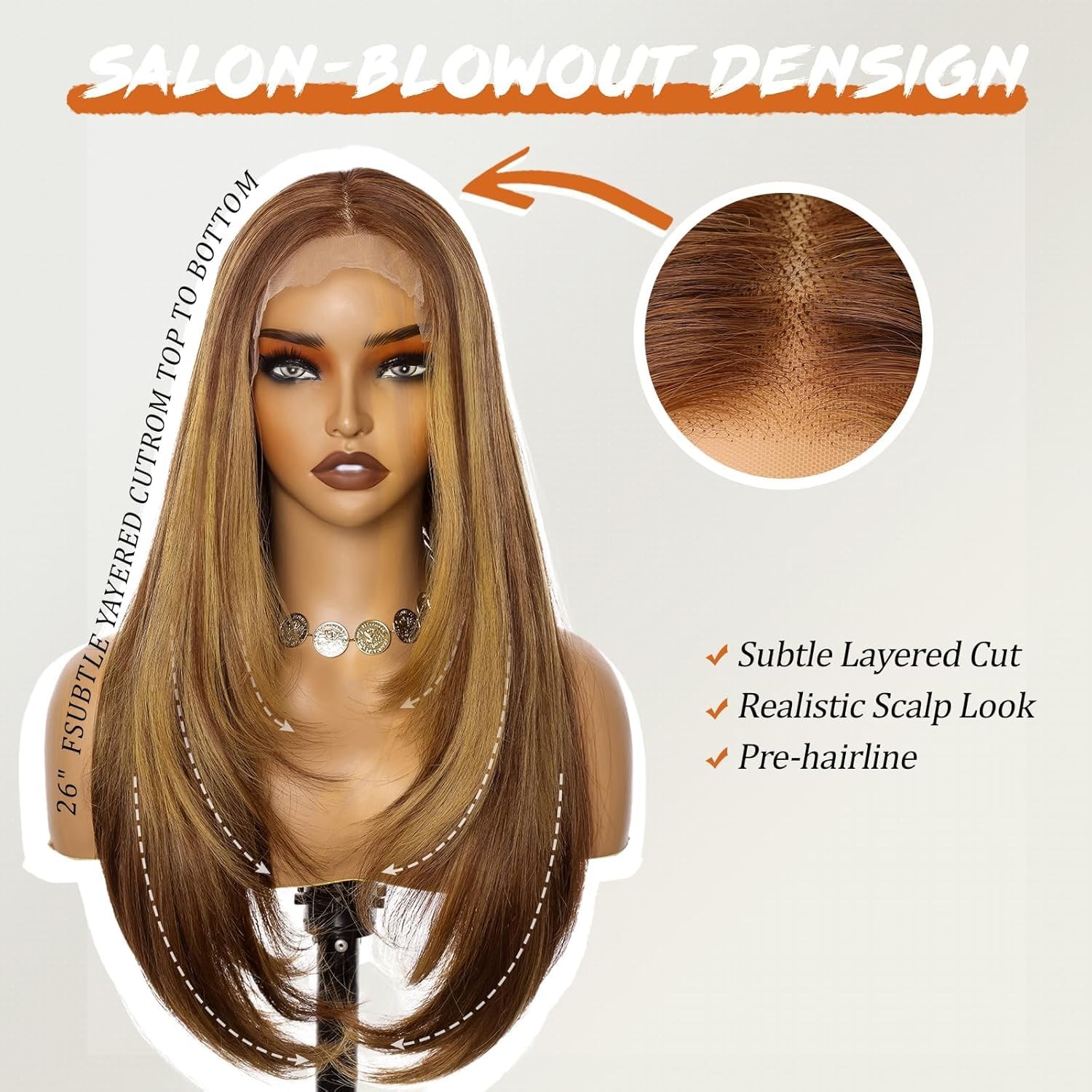 Highlight Linen Brown Lace Front Wig 26 Inch – 13×4 HD Lace Layered Wigs for …