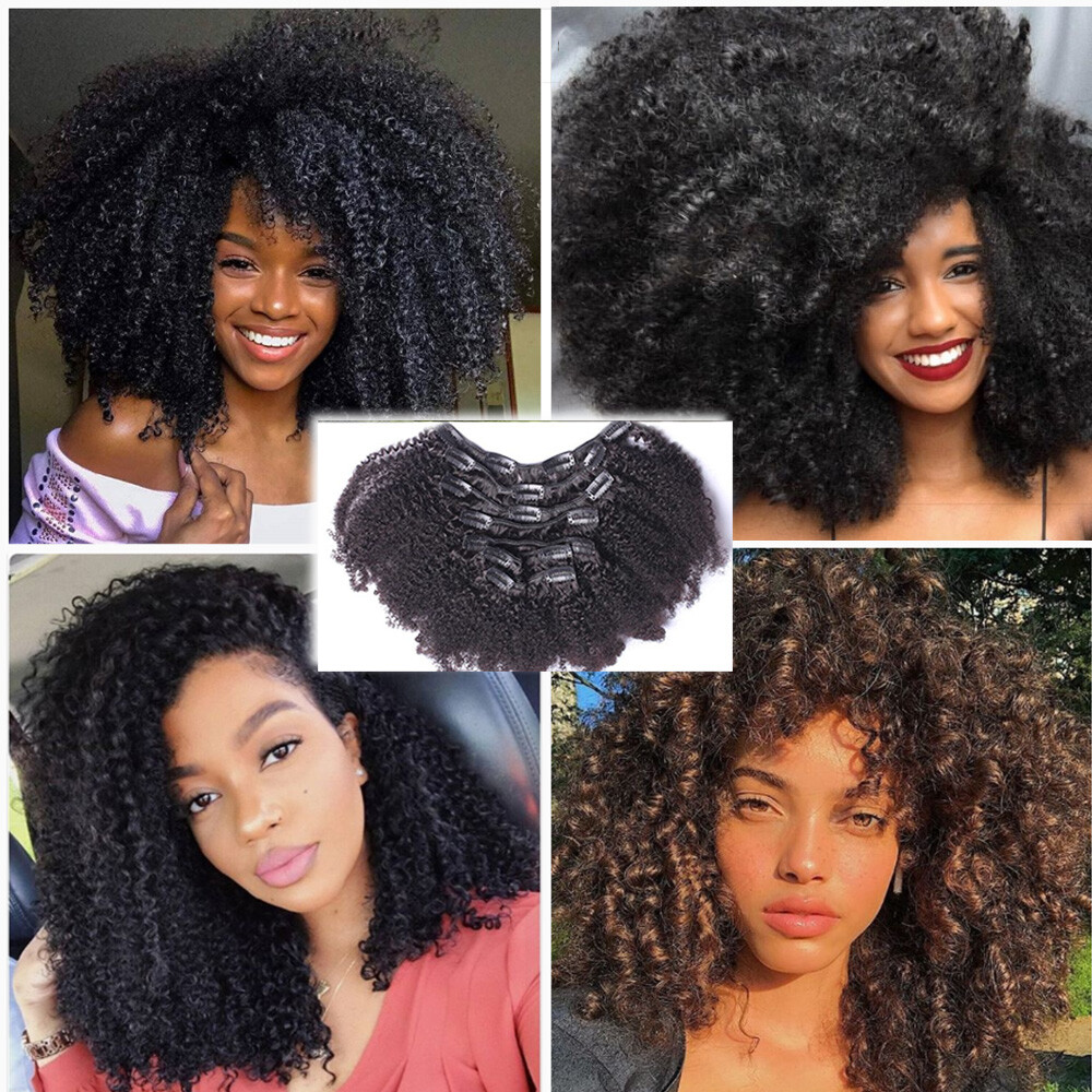 Big Thick Afro Kinky Curly Hair Clip In Human Hair Extensions Black Brown Blonde