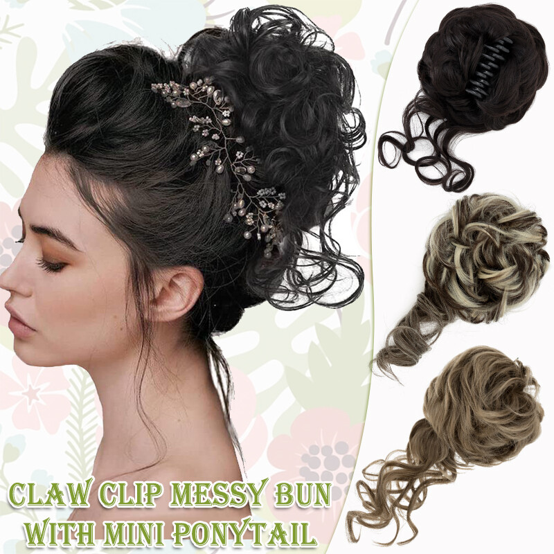 65g Claw Clip on in Messy Bun Hair Piece Extension Wedding Updo Mini-Ponytail US