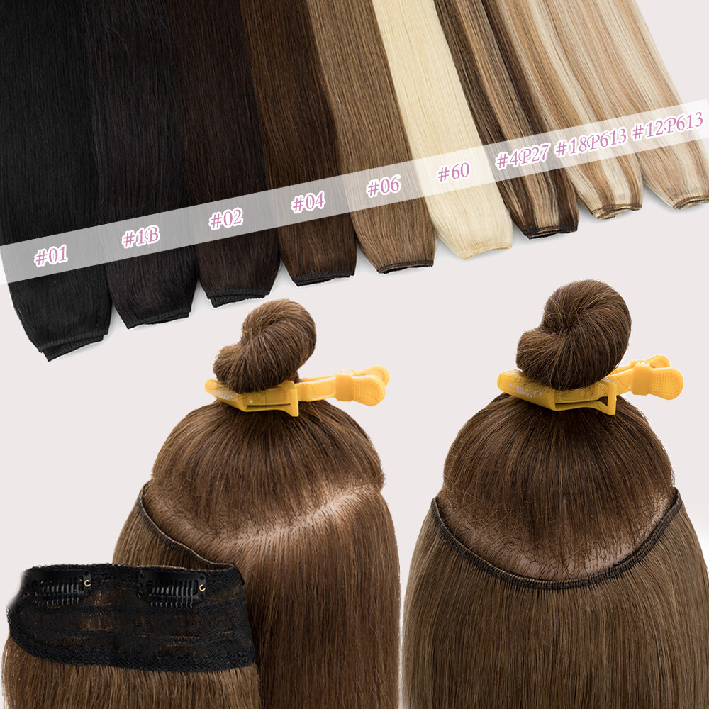 One Piece Thick Weft Clip in Real Remy Human Hair Extensions Full Head V-Shape