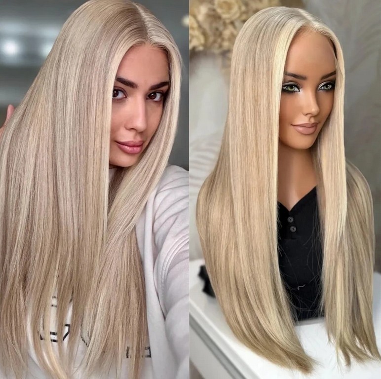 Ombre Platinum Blonde Wig 100% Human Hair 13×4 Lace Front Wig for Women