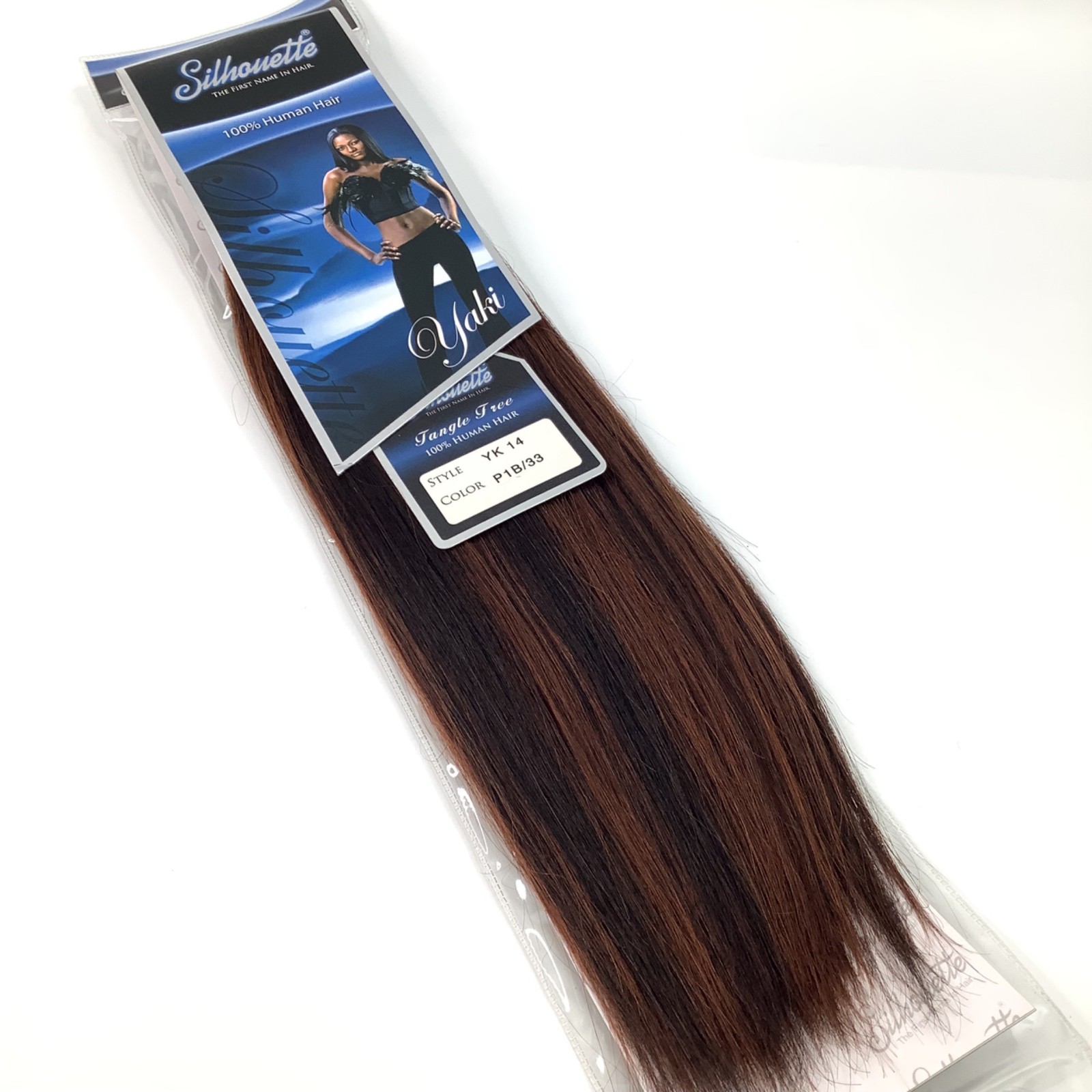 Silhouette 100% Human Hair Yaki Straight Weave 14″ P1B/33 Auburn & Black