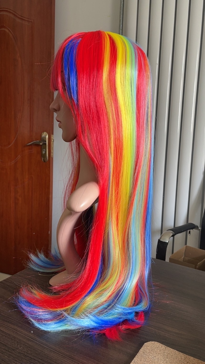 Rainbow Wig Straight Colorful Costume Wig for Women Cosplay Party Halloween 28in