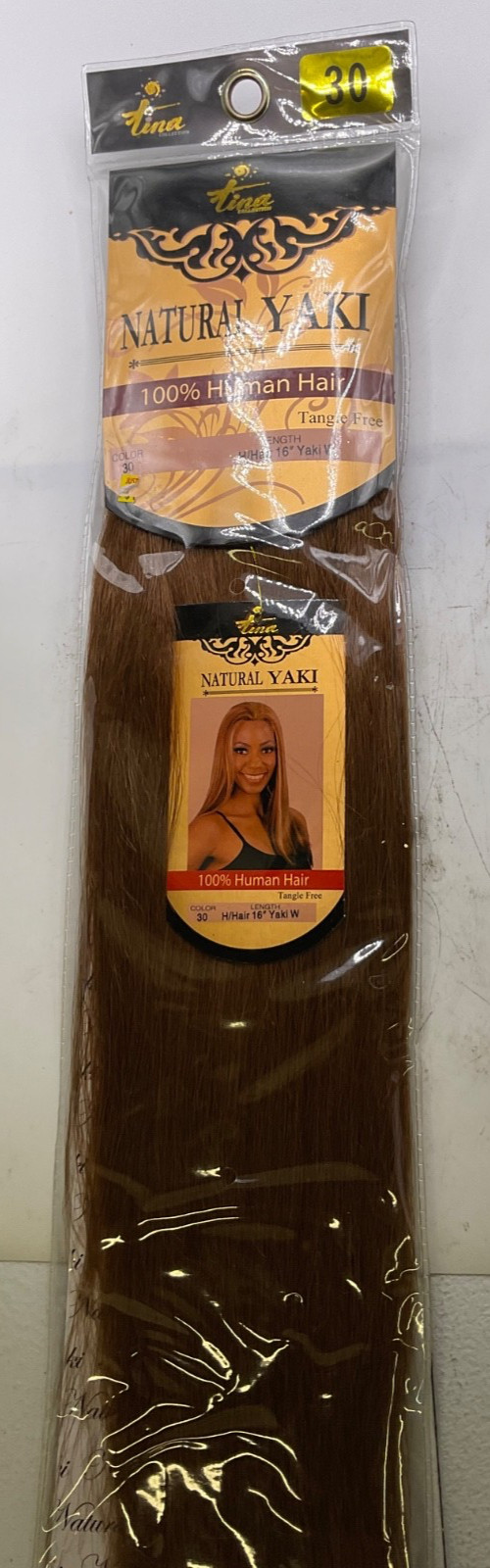 Tina Collection Premium Natural Yaki 100% Human Hair Length: 16″ Color: 30