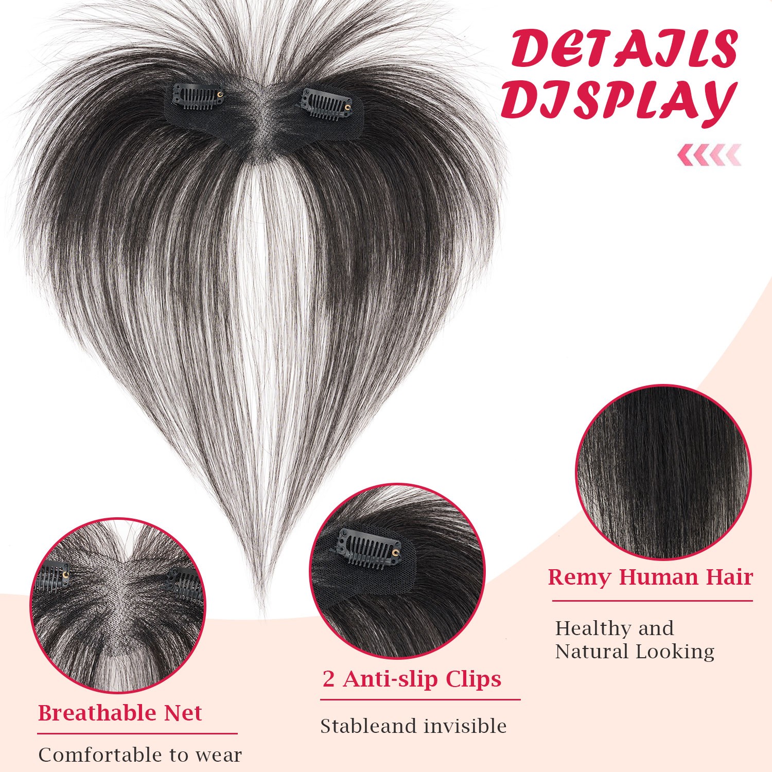 3D Clip In 100% Remy Air Fringe Bangs Human Hair Extensions Hairpiece Top Topper