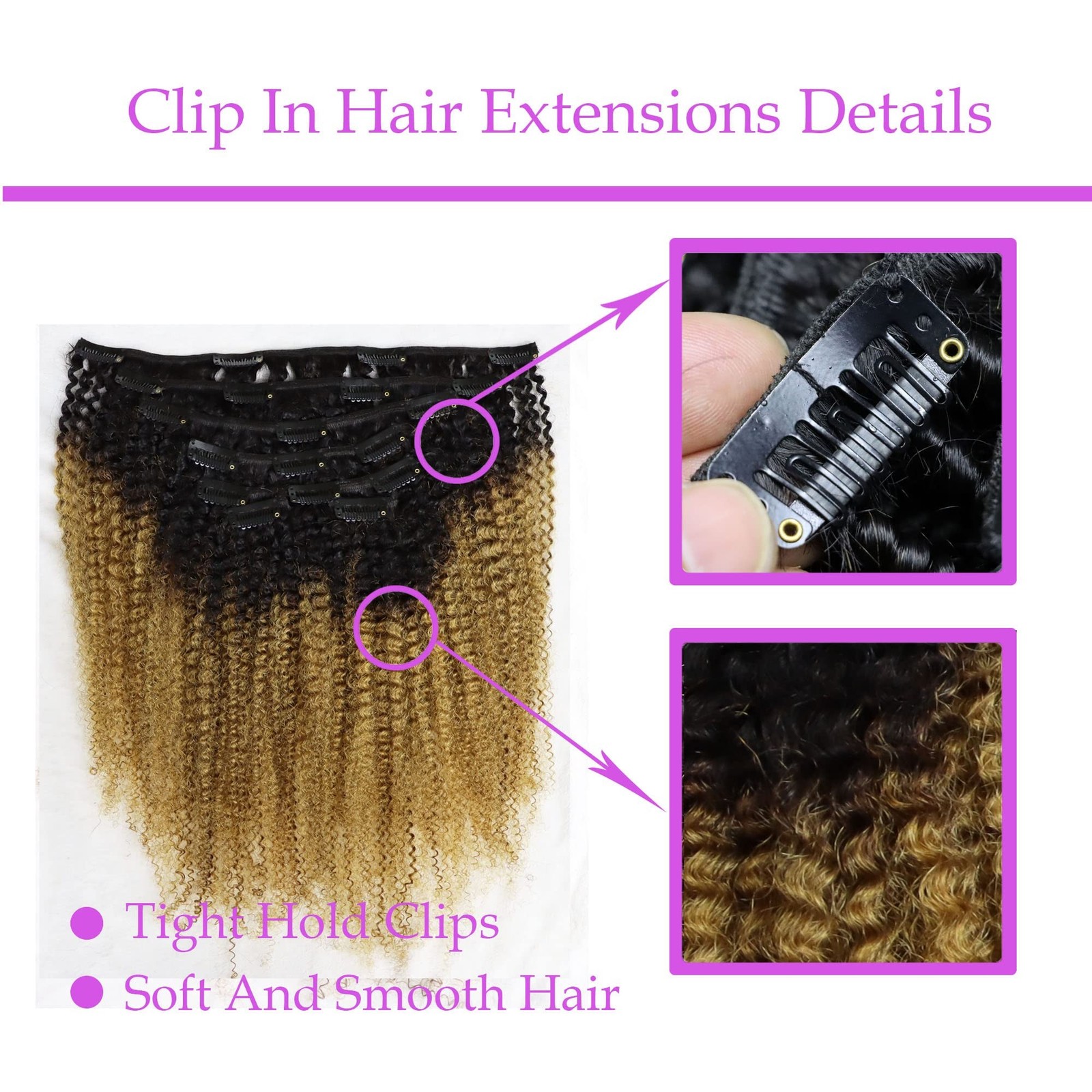 Virgin Human Hair Clip In Extensions 4C Afro Kinky Curly, Kinky Str… Fast Ship